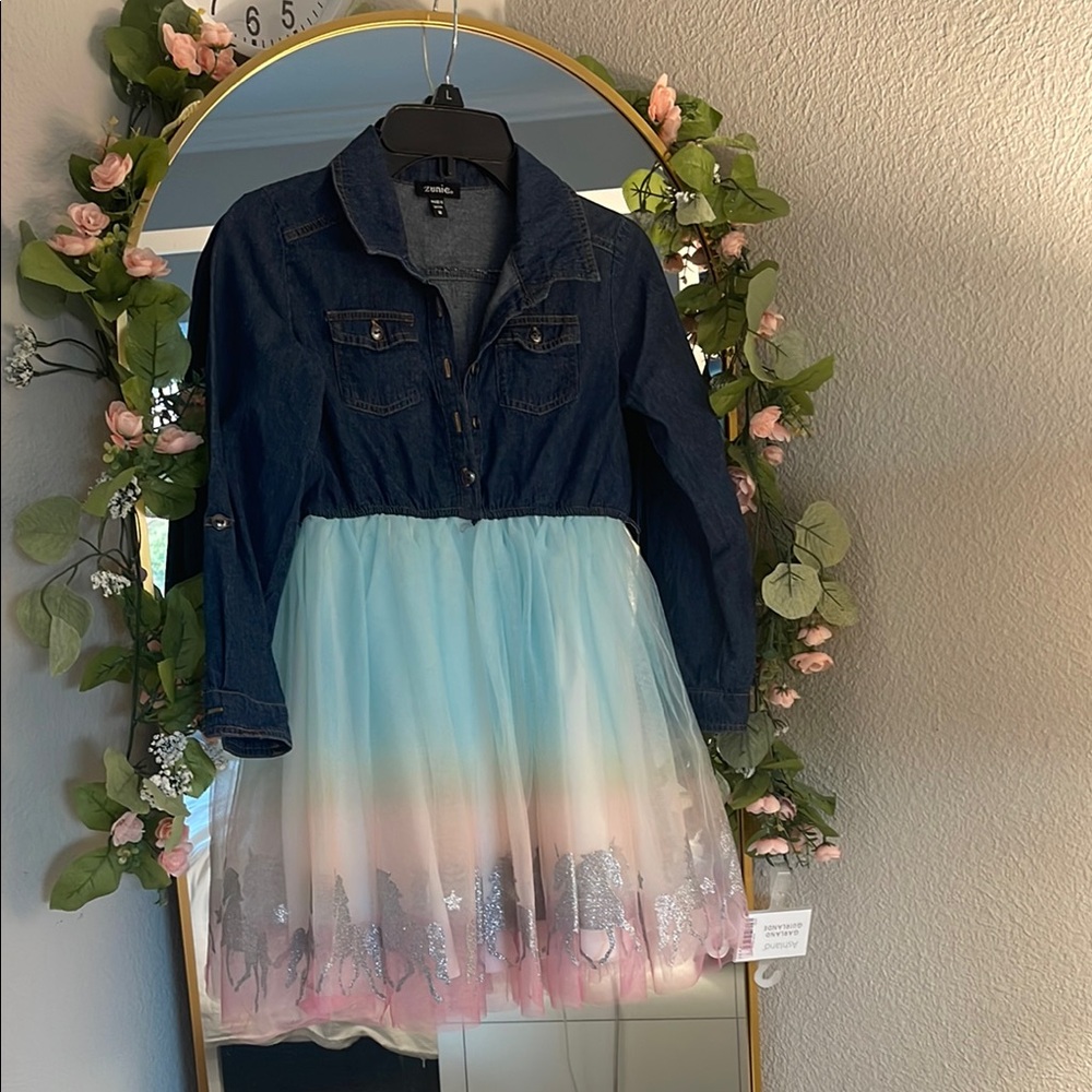 Zunie Blue Casual Sundress with Notched Collar and Cuffed Sleeves